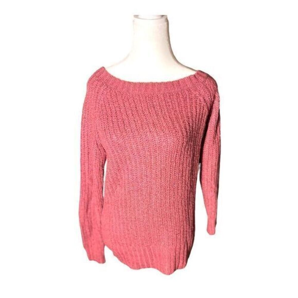 American Eagle Pink Chunky Knit Sweater Womens XS Cotton Boat Neck Pullover